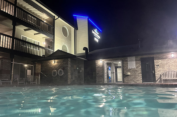 Resort swimming pool at night